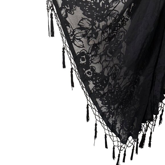 Johnny Was 4 Love & Liberty Black Whimsygoth Velvet Fringe Kimono Medium FLAW - Picture 5 of 8